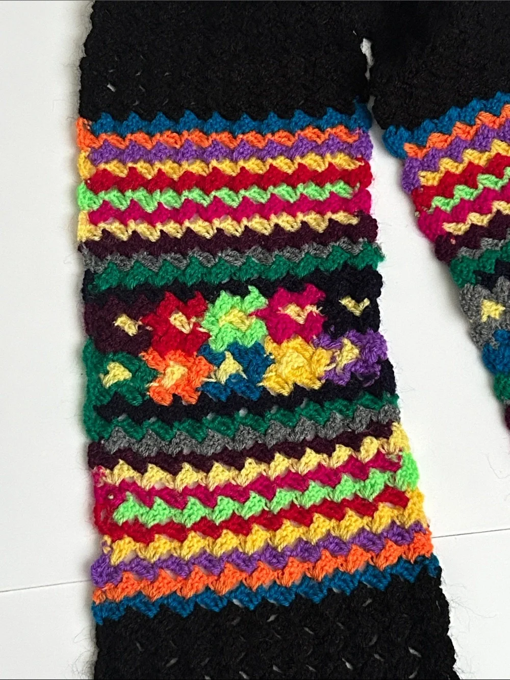 Handmade Black Multicolor Crochet wool Scarf